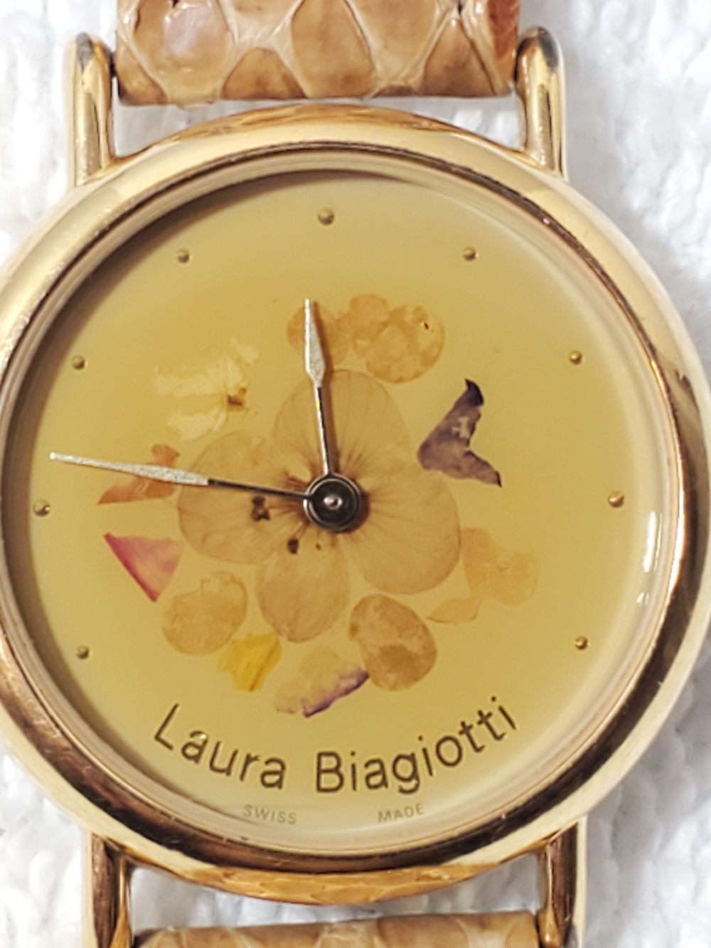 Vintage Laura Biagiotti Gold Plated Women's Watch Pressed Flowers Swiss Made
